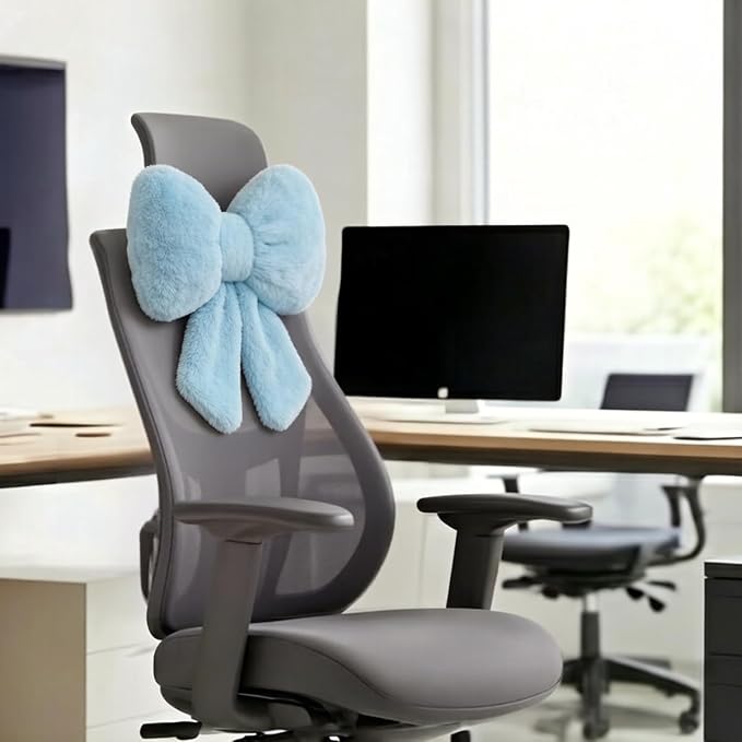 Sexysamba 2 Pcs Plush Bow Car Headrest Neck Pillow Cute Bow Pillow for Car Seat Décor Soft Neck Support for Comfortable Driving Traveling Office Fluffy Head Rest Cushion, Blue