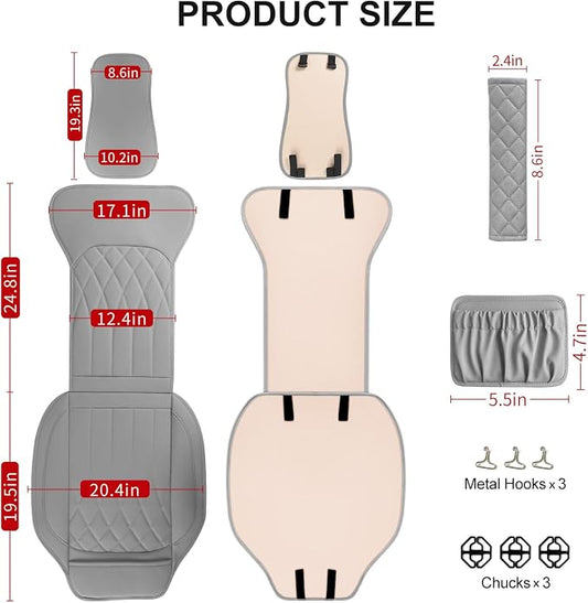 1 Pack Leather Front Car Seat Cover, Universal Sideless Car Seat Protector with Storage Pocket and Seat Belt Pad, Waterproof Automotive Seat Cover Cars Trucks SUV(Grey)