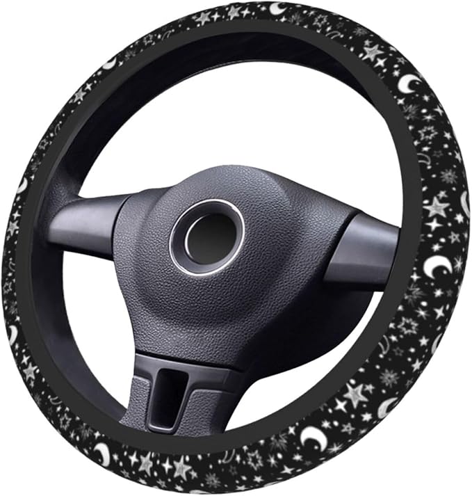 Black and White Star Moon Steering Wheel Covers Non Slip Neoprene Steering Wheel Protector Cover Universal 15 Inch for Men Women Car Truck