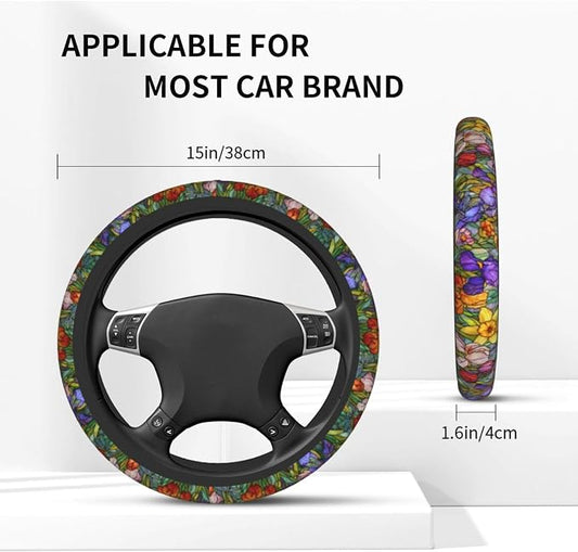 Flower Steering Wheel Covers Non Slip Neoprene Universal 15 Inch Steering Wheel Protector Car Cover for Men Women
