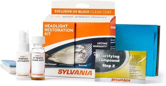 SYLVANIA Headlight Restoration Kit - Long-Lasting Headlight Repair Kit for Restoring to Like-New Condition - Surface Activator, Exclusive UV Coating, Clarifying Compound & More - No Tools Required