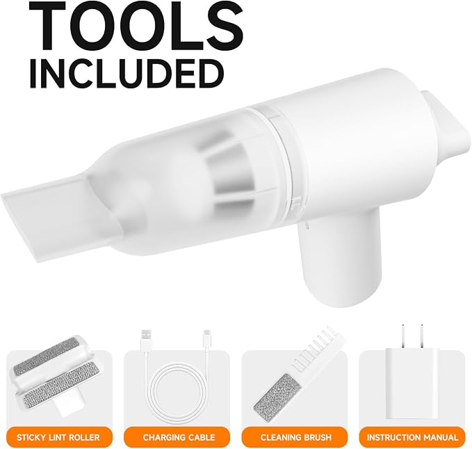 PAPIFEED Handheld Vacuum Cordless for Pet Hair, Portable Mini Vacuum with Static Hair Collector for Home, Dual-Layer Stainless Steel Filter, Dual Filte, USB-C Rechargeable Lightweight Vacuum (White)