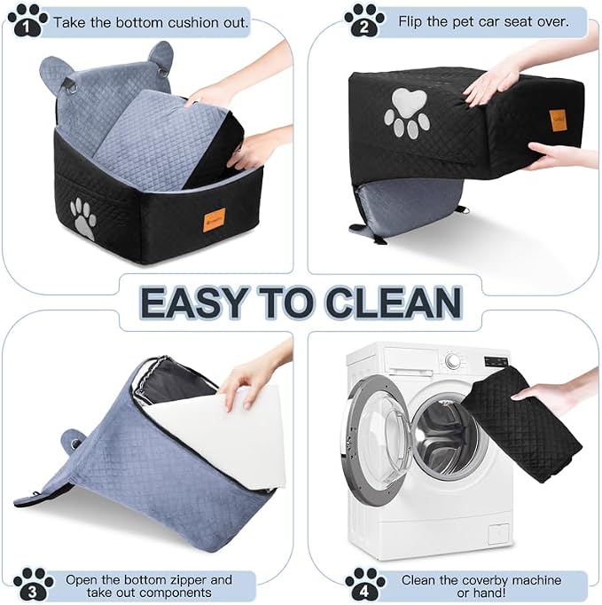 Dog car Seats for Small/Medium Dogs up to 33lbs- Washable, Waterproof, Dog Booster & car Seats with 2 Easy-Install Safety Belts, Non-Slip Base & Storage Pocket(Grey Black).