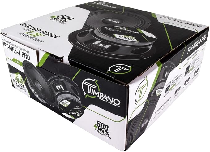 Timpano 6.5 Inch Shallow Midrange Speaker 500 Watts Max Power TPT-MR6-4 PRO, 6.5 Midrange Speakers 4 Ohm Shallow Mount Car Audio Speaker, Pro Audio Loudspeaker Compact for Doors (Single)