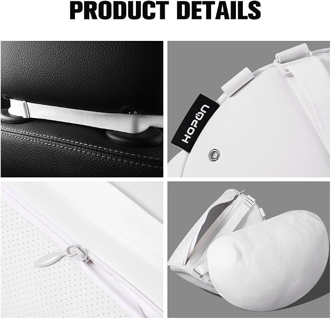 HOPON 2 Pack 2025 Upgrade Headrest Pillow for Tesla Model 3 Model Y with Adjustable Strap,Fits All Vehicles,Car Neck Pillow with Leather,for Head,Neck,Shoulders,Multipurpose,Car Accessories(White)