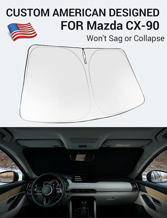 Proadsy 2026 Upgrade Windshield Sun Shade Custom Fit Mazda CX-90 2024 2025 2026 Foldable Front Sunshade Protector Sun Visor Blocks UV Rays Keep Car Cooler Accessories