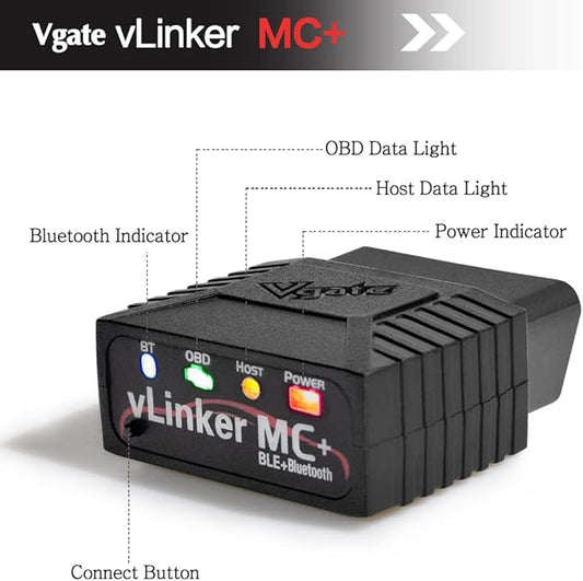 Vgate vLinker MC+ Bluetooth OBD2 Car Diagnostic Scan Tool for iOS, Android, Windows