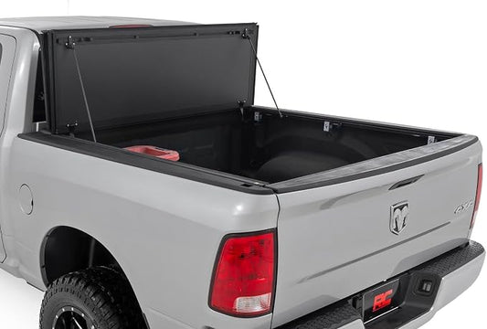 Rough Country Hard Flip Up Truck Bed Tonneau Cover for Ram 1500, Classic (2009-2018) - Fits 5'7" (67.4") Bed, Weather-Resistant, Tri-Fold Aluminum Panels