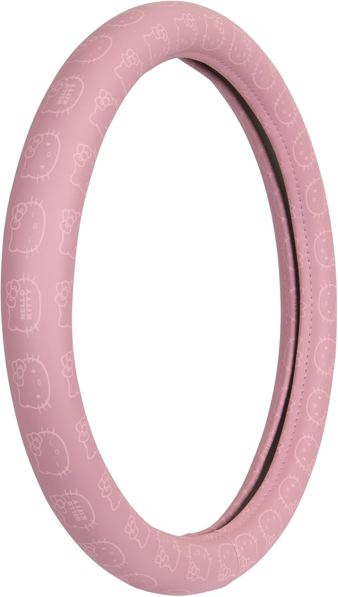 Sanrio Hello Kitty Pink Car Steering Wheel Cover, Universal Fit Cute Car Accessories for Women Stylish Decor Gifts Hello Kitty Accessories - Fits Standard Wheels 14.5"-15"