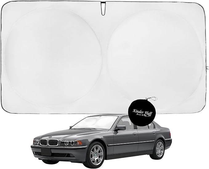 Windshield Sun Shade | Compatible for BMW 7 Series (2001-2008) | Certified 99.87% UVB & 99.02% UVA Car Sun Shade. Award Winning Sunshade - Patented Technology | Car Shades by Kinder Fluff