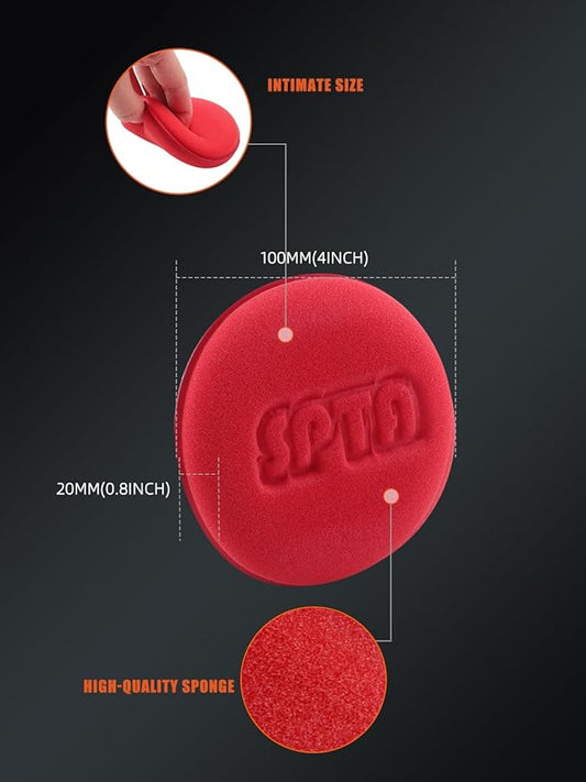 SPTA 10Pcs Foam Wax Applicator Pads, 4inch Hand Wax Pad(Red), Soft Car Detailing Sponges,Supreme Shine Pad, for Car Cleaning, for Car Detail Cleaning, Waxing pad