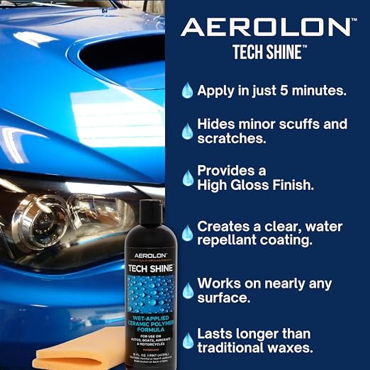 Tech Shine: Ceramic Coating for Cars, Car Wax, Car Polish, Ceramic Polymer Coating, Hydrophobic Top Coat Polish and Sealer, 6-8 Applications per Bottle