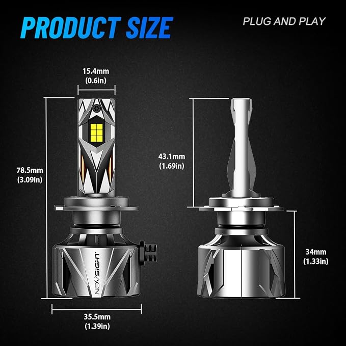 NOVSIGHT 𝗛𝟳 Fog Bulbs Upgrade, 900% Brighter 95,000LM, 240W Performance, Enhanced Cooling, 5-Min Installation, 100,000+ Hour Lifespan, IP68 & CANBUS Compatible, Pack of 2