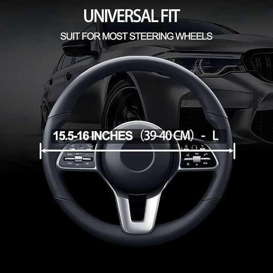 Leather Car Steering Wheel Cover, Non-Slip Car Wheel Cover Protector Breathable Microfiber Leather 15.5"-16" Large Size for Most Cars,Beige-2