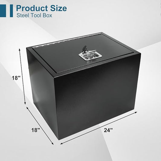 24"X18"X18" Underbody Truck Box Black Heavy Duty Steel Trailer TooolBox Pick Up Truck Tool Box Storage Organizer w/Lock & Keys