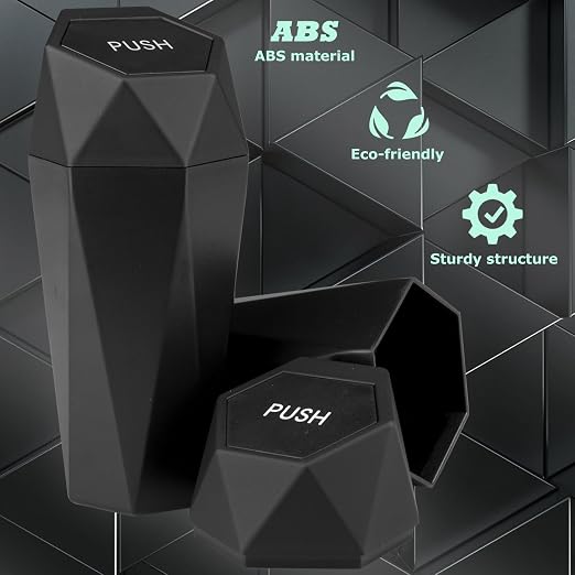 Car Trash Can with Lid, Leakproof Automotive Portable Trash Bin, Diamond Design Easy to Clean Plastic Desktops Dustbin Organizer for Car Home Office with 90pcs Trash Bags