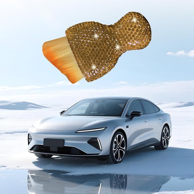 Bling Car Detailing Brush, Crystal Rhinestone Non-Scratch Vehicle Cleaning Dust Brush for Air Vent & Dashboard, Soft Bristles Automotive Interior Cleaning Tool, Universal Fit (Light Tea)
