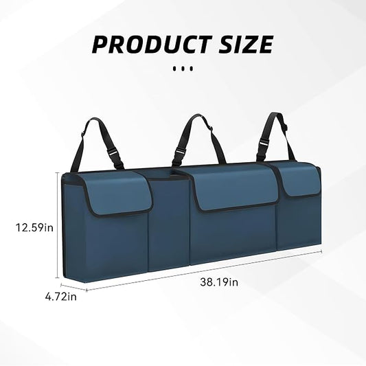Car Trunk Organizer, Backseat Hanging Large Storage with Adjustable Straps,Waterproof PVC Collapsible Cargo Bag, Car Interior Accessories for Auto SUV MPV (Blue)