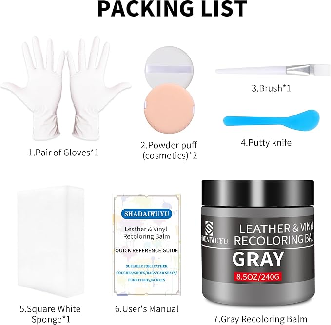 Leather Recoloring Balm,8.5oz Leather Color Restorer,Gray Leather Repair kit for Furniture and Car Interior,Leather Couch Scratch Repair,Leather Dye Paint for Faded,Cracked and Damaged Leather