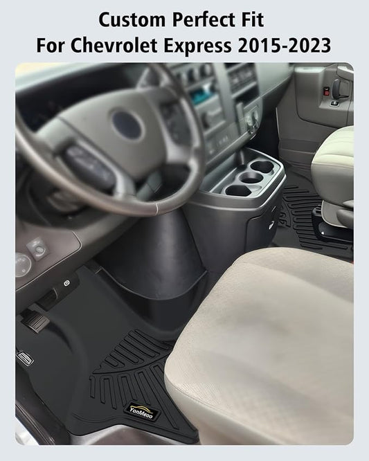 Floor Mats Custom for Chevy Express & GMC Savana 2015-2023 All Weather TPE Rubber Protection 1st Row Anti-Slip Automotive Floor Liners for Chevrolet Express 1500/2500/3500 Van Accessories- 1 PCS