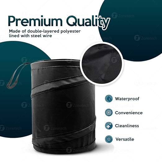 ZONETECH 2-Pack Universal Traveling Portable Car Trash Can - Black Collapsible Pop-up Leak Proof Trash Can- for Garbage to Organize Car,