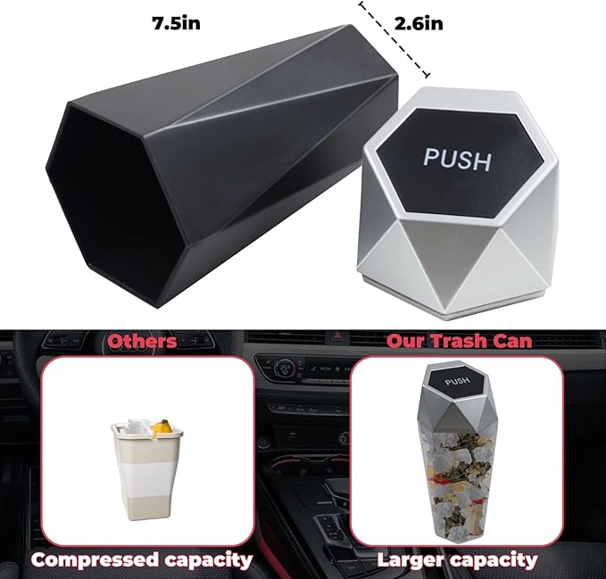 BFXM Car Trash Can with Lid, Garbage Bin for Women, Cute Interior Accessories for Seat Cup Holder, Organization Car Must Haves Essentials Mini Trash Can with Garbage Bag