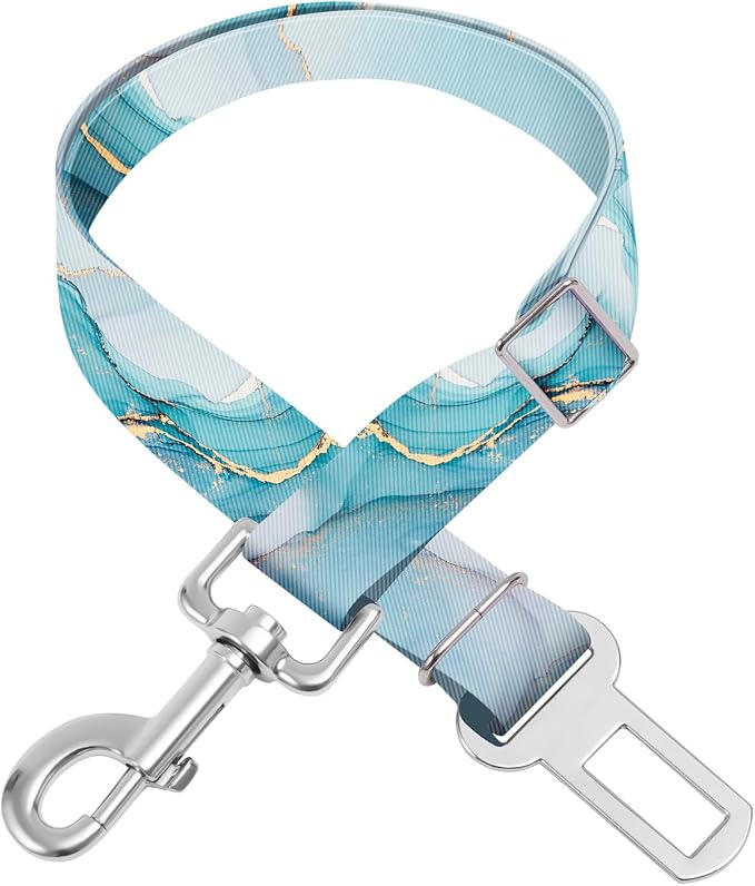 Adjustable pet cat and Dog car seat Belt,The Lanyard is Flexible and Adjustable from 20 to 33 inches (Golden Marble + Blue Marble)