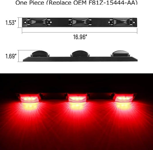 iJDMTOY Smoked Lens 9-LED Rear Truck Bed Mounted Center Tailgate Running Light Bar, Compatible with 1999-2010 Ford F-250 F-350 F-450 DRW, Also Fit Other Truck/Pickup
