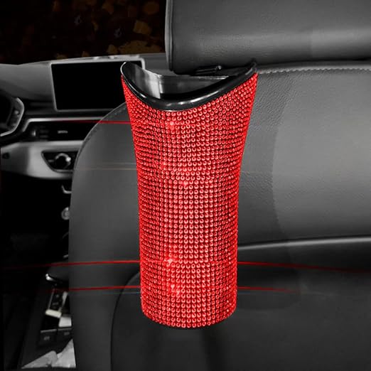 Riloer Bling Car Trash Can Rhinestones Car Trash Can for WomenGlittering Vehicles Trash Can Designed for Small Folding Umbrella Car Trash Bin White