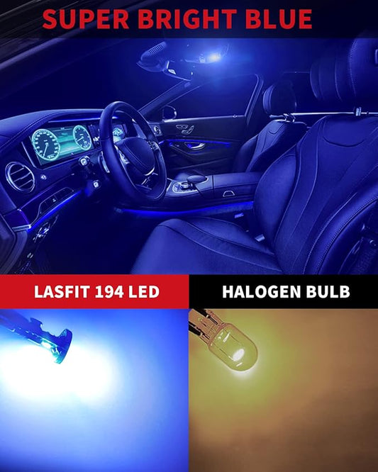 LASFIT 194 LED Bulb Blue 168 T10 192 2825 W5W LED Bulb Canbus Error Free, Non-Polarity 400LM Extremely Bright for Dashboard Light, Dome Map Courtesy Door Trunk Cargo Lights, Pack of 2