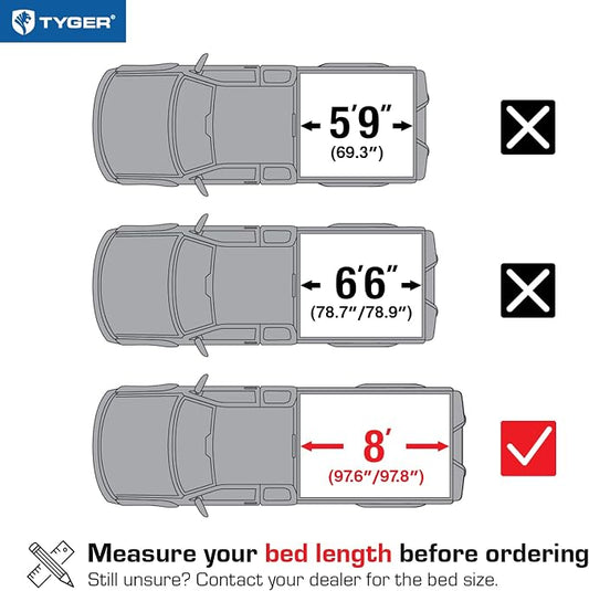 Tyger Auto T3 Soft Tri-Fold Truck Bed Tonneau Cover Compatible with 2007-2013 Chevy Silverado / GMC Sierra 1500; 2007-2014 2500 HD 3500 HD | Fleetside 8' Bed (97") | TG-BC3C1005 , Black