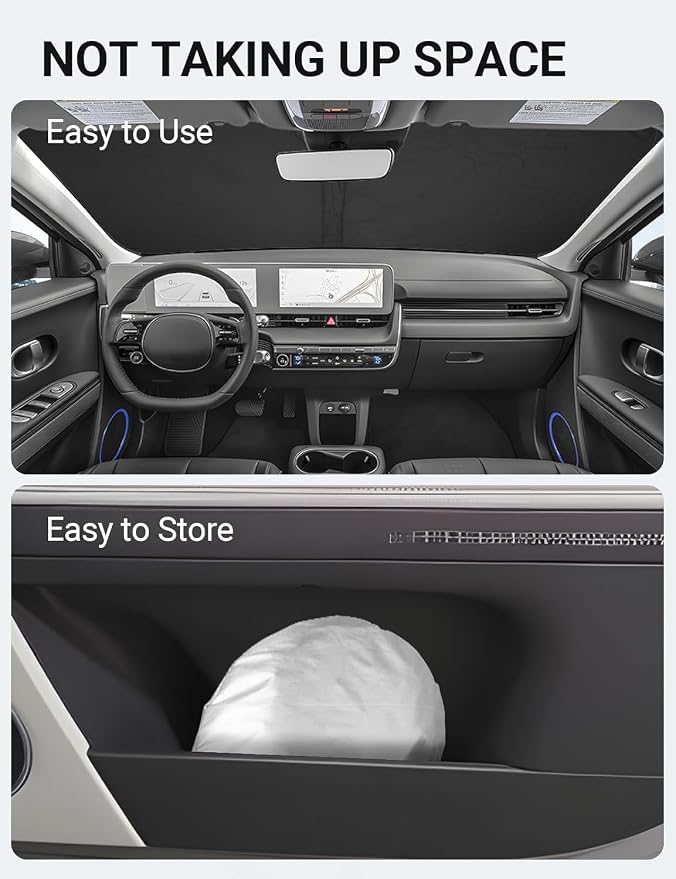 Proadsy 2026 Upgrade Windshield Sun Shade Custom Fit Hyundai Ioniq 5 2022-2025 2026 4-Layer Foldable Front Sunshade Protector Sun Visor Blocks UV Rays Keep Car Cooler Accessories