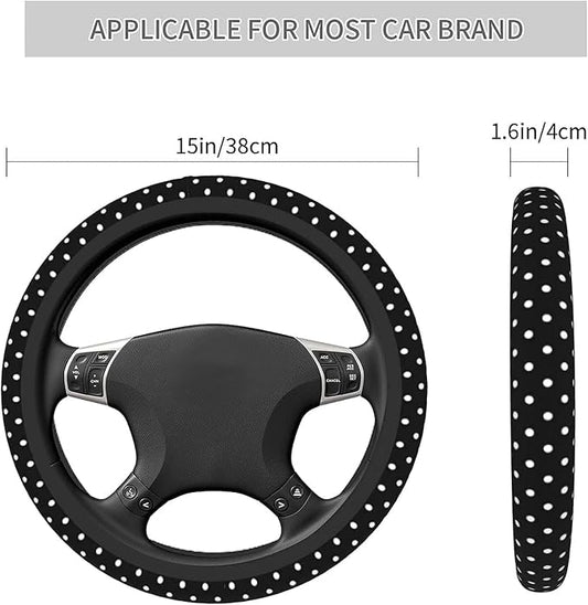 Black and White Polka Dot Steering Wheel Covers Non Slip Neoprene Steering Wheel Protector Universal 15 inch for Women Men
