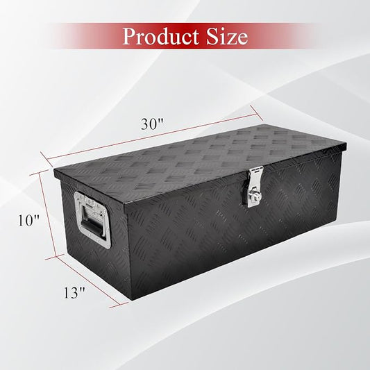 30''Inch Aluminum Truck Tool Box Truck Bed Toolbox Truck Trailer Chest Box Underbody Storage Organizer Waterproof Square Storage Organizer w/Side Handle Lock & Keys Black(β30" Lx13 Wx10 H)