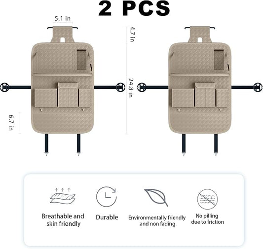 XDV Car Seat Organizers,Multi-functional Back Seat Protectors, Storage Pouches, and Tray Holders (for Cars, Kids, Seat Back and Rear Seats) (Woven Beige, 2 Pcs)
