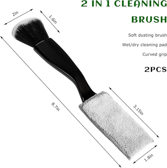 2 PCS Double Head Brush for Car Cleaning, 2 in 1 Soft Bristles Auto Interior Dust Cleaner Air Vent Detailing Brush, Portable Double-Ended Dashboard Cleaning Tool for Most Vehicles