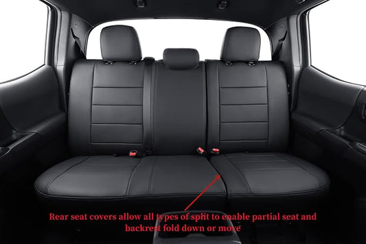 coverdream Tacoma Seat Covers Full Set for 2016-2023 Toyota Tacoma Double/Crew Cab SR,SR5,TRD Off Road,TRD Pro,TRD Sport,Limited Pickup,Fully Covered Waterproof Leather Car Seat Protector (Black)