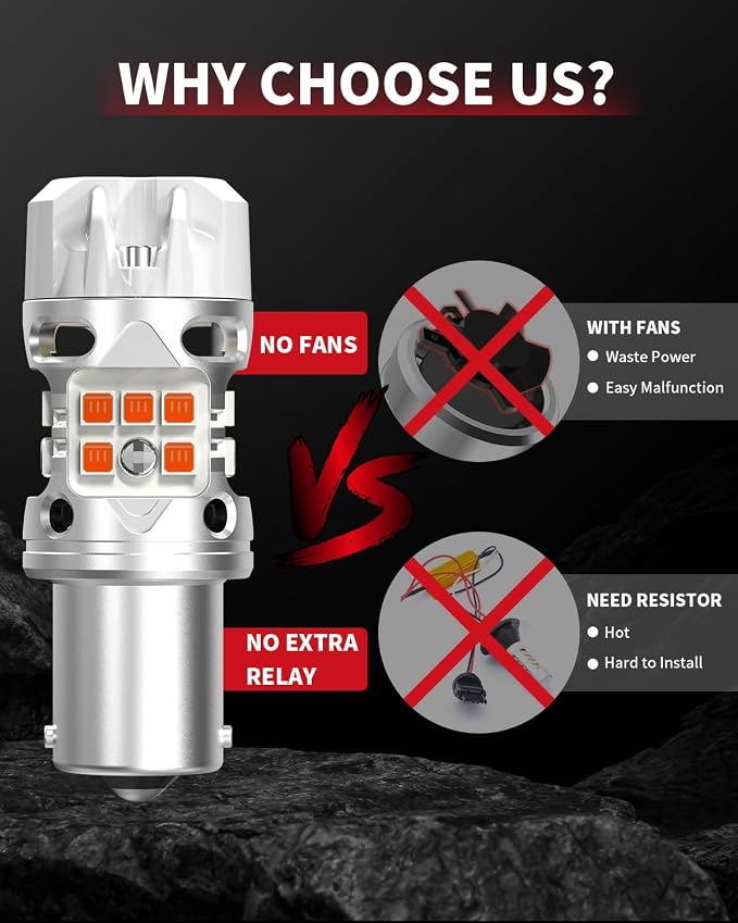 LASFIT T3 1156 LED Bulb Amber Turn Signal Built In Resistor 7506 CANBUS Ready Error Free New 500% Bright Blinker 4000LM Light 1156A P21W 1141 1003 BA15S Front Rear Anti Flicker Hyper Flash (2pcs)