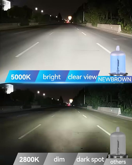 NEWBROWN H13 Headlight Bulb 9008 Halogen Headlight Bulbs 5000K Super White Light Long Life Replacement P26.4T 12V 55W/60W (H13/9008, 2 Pack)
