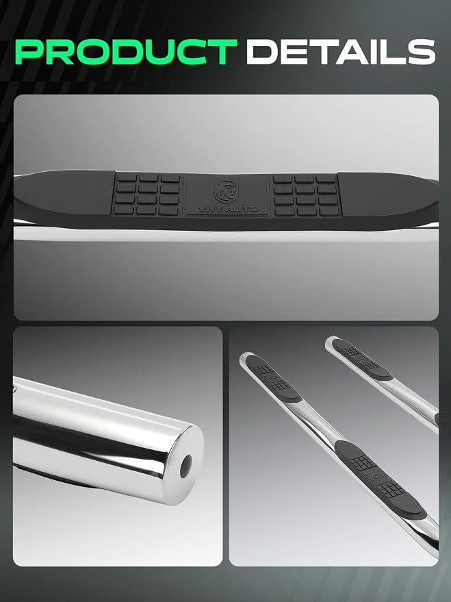 YHTAUTO 3 Inch Running Boards Side Steps Compatible with Toyota 4Runner 2010-2024, SUV, Round Stainless Steel Polished Chrome, Cab Side Step Rails Off-Road Exterior Accessories, Set of 2