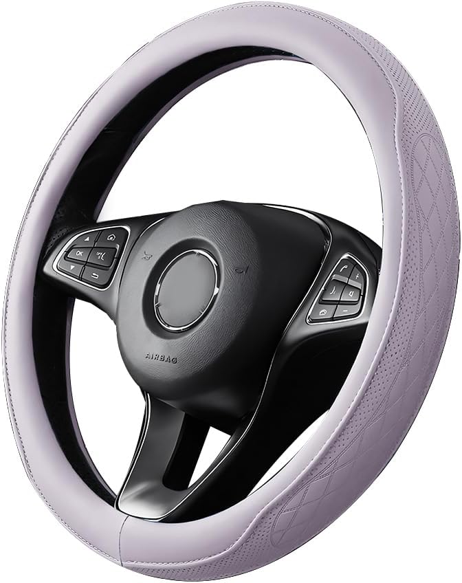 Zpana Car Steering Wheel Cover, 14.5-15" Breathable Soft Leather Vehicle Steering Wheel Protector with Anti-Slip Lining, Comfortable Auto Interior Decoration Accessories, Universal Fit (Purple)