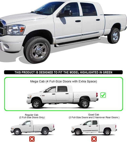 APS Running Boards Style Compatible with Dodge Ram 1500 2006-2008 Mega Cab & Ram 2500 3500 2006-2009 (Nerf Bars Side Steps Side Bars)