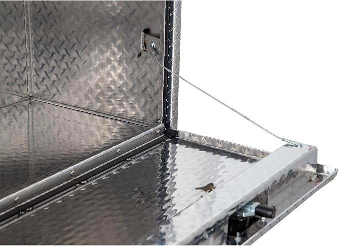 Buyers Products 1705110 Diamond Tread Aluminum Underbody Truck Tool Box, 18 x 18 x 48, Made in USA, .100 in. Thick, Corrosion Resistant, Locking Compression Latch, Secure Storage for Work Trucks