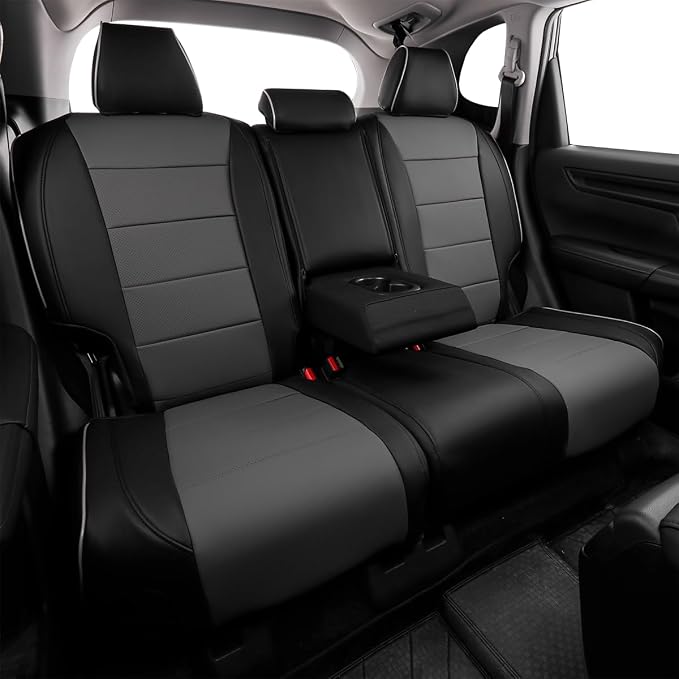 EKR CRV Seat Covers Custom Fit for Honda CRV 2023 2024 2025 2026 Leather Car Seat Cover Full Set for Trucks SUV,Waterproof Car Seat Cushion,Faux Leather (Black/Gray)