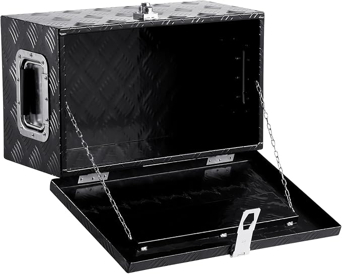 VEVOR Heavy Duty Aluminum Truck Bed Tool Box, Stripes Plated Tool Box with Side Handle and Lock Keys, Storage Toolbox Chest Organizer for Trailer, Pickup, Truck Bed, RV, 20"x12"x9.5", Black