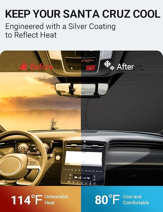 Proadsy Windshield Sun Shade Custom Fit Hyundai Santa Cruz 2022-2025 2026 4-Layer Foldable Front Sunshade Protector Sun Visor Blocks UV Rays Keep Car Cooler