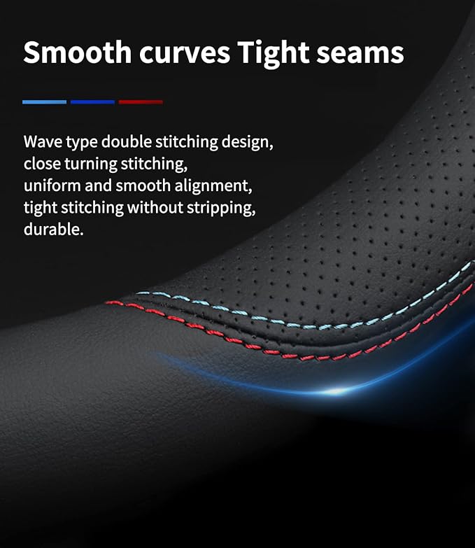Custom-Fit for Maserati Steering Wheel Cover, Premium Leather Car Steering Wheel Cover with Logo, Non-Slip, Breathable, for Maserati Accessories (A-Style,for Maserati)
