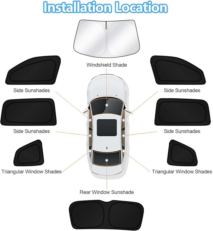KUST Car Window Shades for 2018-2025 2026 Volkswagen Atlas Accessories Windshield Sun Shade Side Rear Window Covers Sunshade Privacy Protection for Camping Blackout UV Block Full Set 8PCS