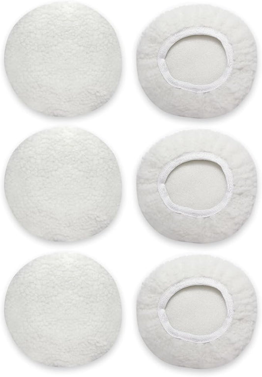 6 PCS Car Buffing Pads for 5-6 Inch Orbital Polisher, Lamb Fleece Polishing Pad Buffer Polisher Bonnets, 5-6 Inch Polishing Pads Cover Waxing Pads for Car Detailing (White)