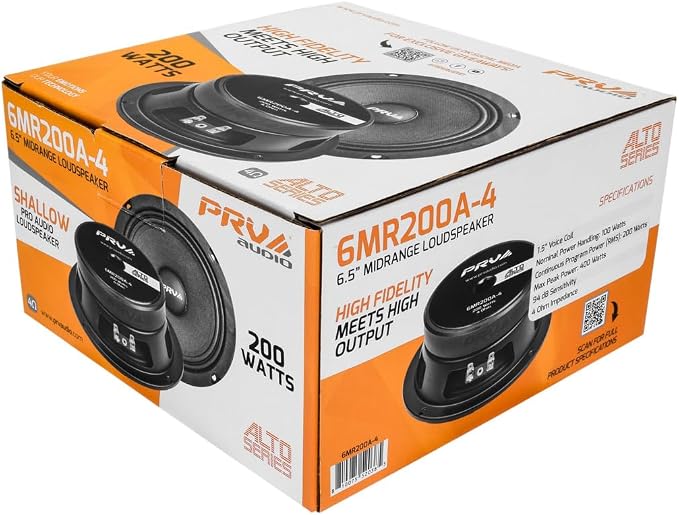PRV AUDIO 6.5 Inch Shallow Midrange Speaker, 6MR200A-4, 200 Watts, 4 Ohm Shallow Mount Car Audio Slim Speaker, 1.5 in Voice Coil, Compact for Doors (Single)